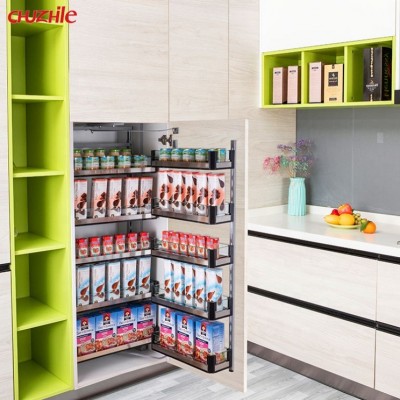 High Quality Kitchen Storage Tall Cabinet Basket Stainless Steel Panel With Glass Design Pantry Organizer