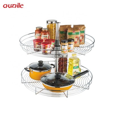 Modern Kitchen Accessories Cabinet Drawer Basket 360 Degree Magic Corner Two Tier Wire Kitchen Revolving Basket