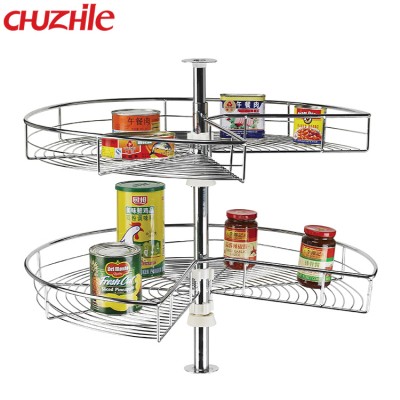 Attractive kitchen 2 tier standing revolving corner storage basket