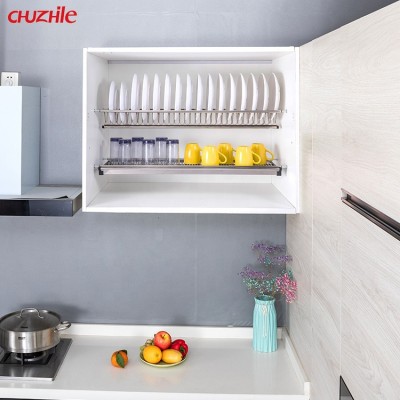 Kitchen Storage Cabinet Organizer Baskets Stainless Steel 2 Layer Dish Draining Rack Cup Holder